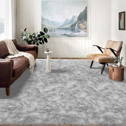 Latepis 12x12 Carpet Grey Faux Fur Rug by Latepis