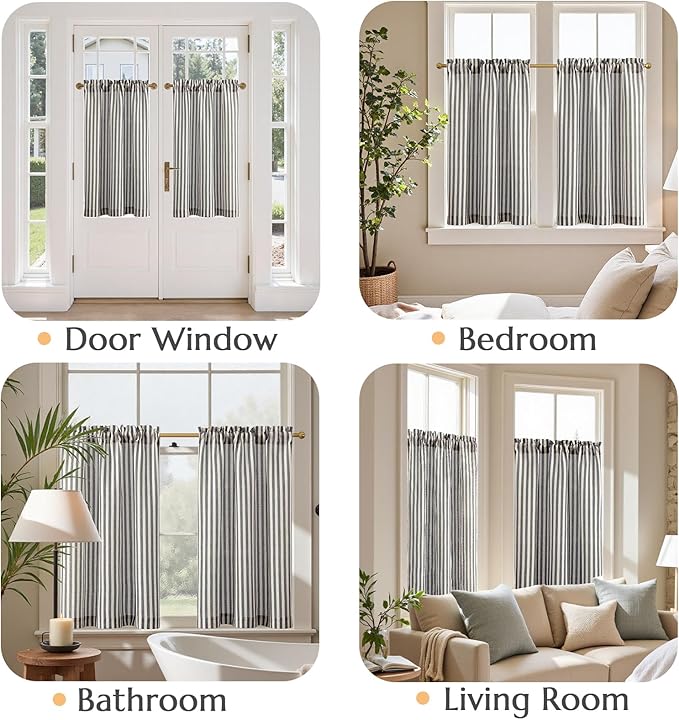 jinchan Striped Linen Kitchen Curtains 36 Inches Tier Curtains Farmhouse Modern - Image 4