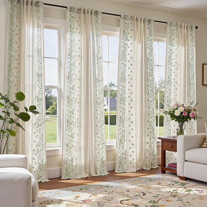 jinchan Winslow 4 Panel Curtains Set 96 Inch Length Embroidered Bordered Floral by JINCHAN