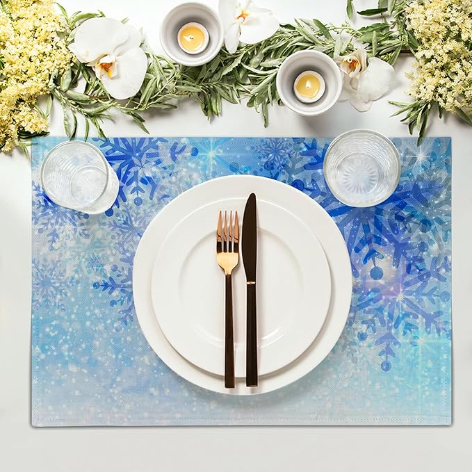 Giwawa Christmas Snowflake Placemats, Winter Snow Place Mats Set of 4 - Image 3