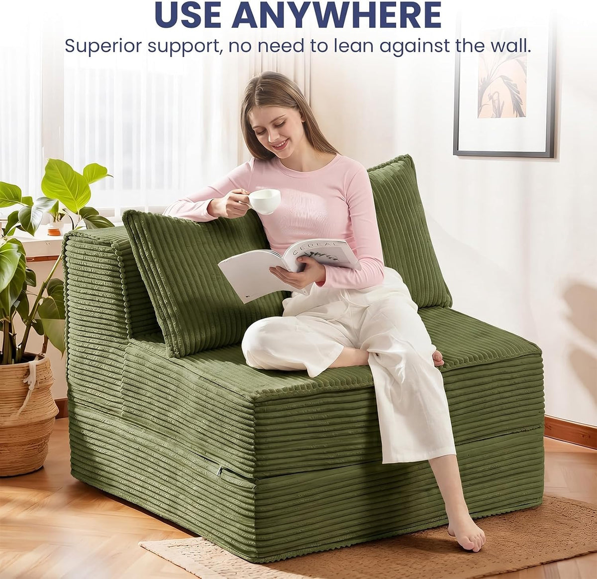 erament folding sofa bed, 8" convertible sleeper sofa, close-up detail