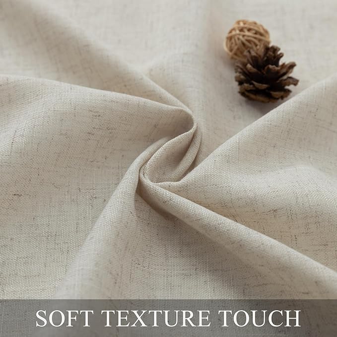 Beige Kitchen Curtains 36 Inch Length 2 Panels Linen Farmhouse Pinch Pleated - Image 8