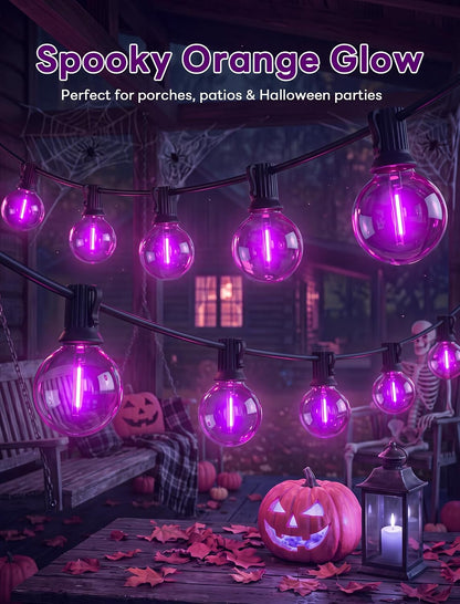 Abeja 50FT G40 Purple Halloween String Lights, Halloween Lights Outdoor with 27 Shatterproof Purple LED Bulbs(2 Spare) LED Globe Lights for Patio Balcony Backyard Pergola Decor