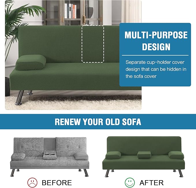 H.VERSAILTEX 4 Pieces Stretch Futon Covers Sofa Bed Slipcover - Image 5