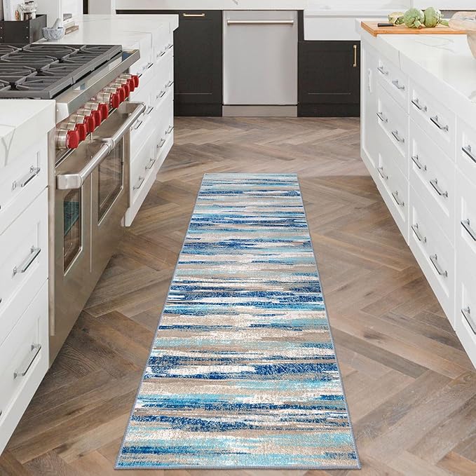 Abstract Runner Rug 2x6, Soft Printed Kitchen Runner, Thin Faux Wool Runners - Image 2