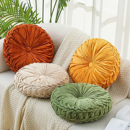 4 Pcs Round Throw Pillows Decorative Velvet Pleated Throw Pillows 15'' Diameter - Image 5