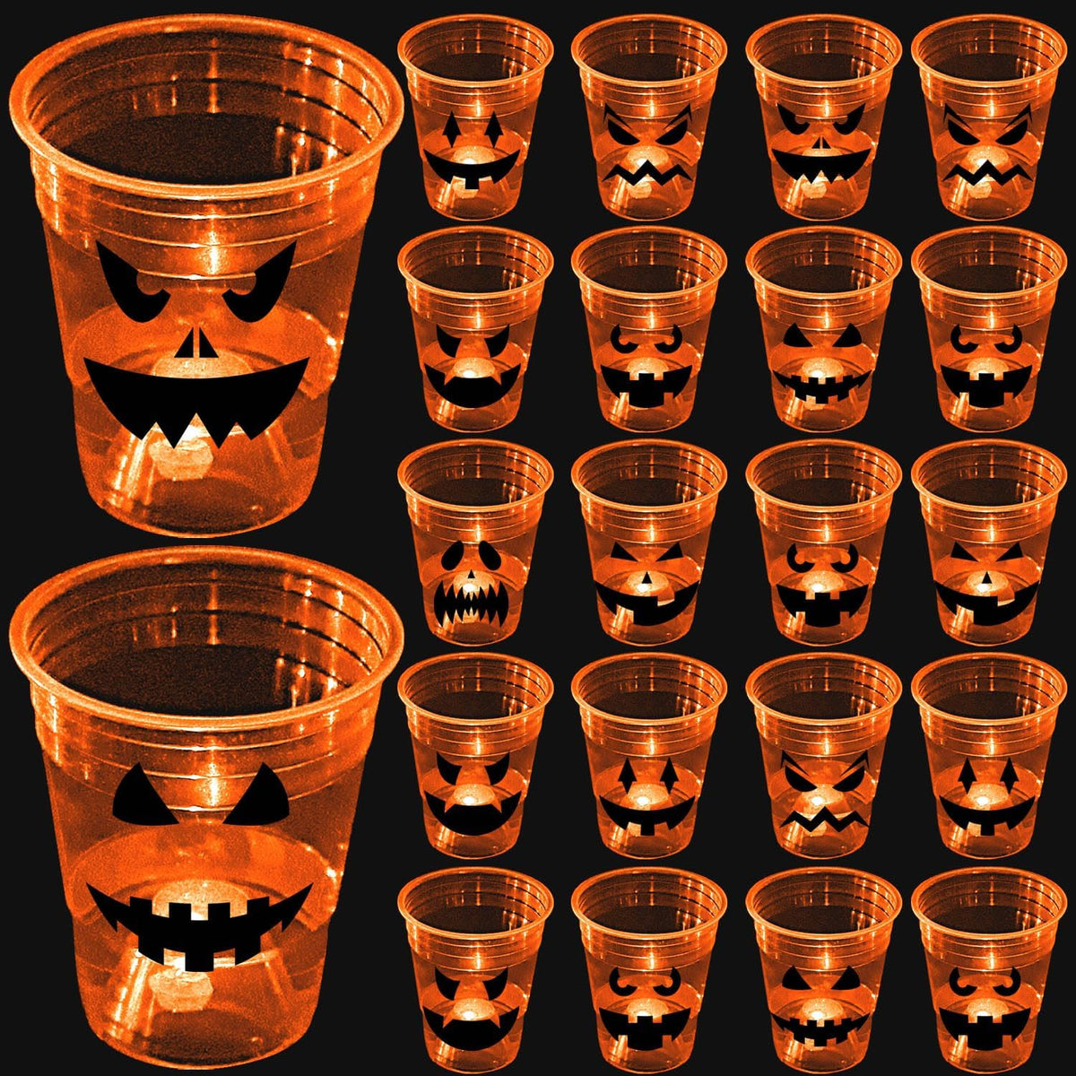 mishunyus 40 Pcs Halloween Glow Pumpkin Party Cups for Adults, 16 oz Orange Plastic Cups Reusable Party Cups for Halloween Party Night,Daytime Supplies Decorations