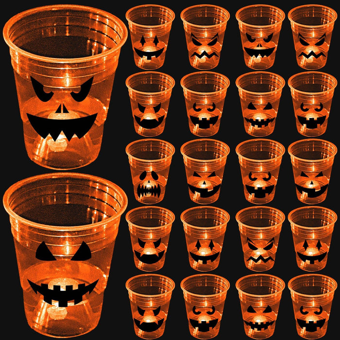 mishunyus 40 Pcs Halloween Glow Pumpkin Party Cups for Adults, 16 oz Orange Plastic Cups Reusable Party Cups for Halloween Party Night,Daytime Supplies Decorations
