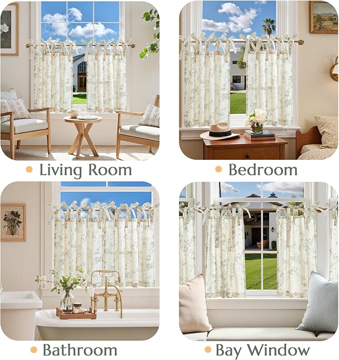 jinchan Floral Kitchen Curtains 24 Inch Linen Tier Curtains Christmas Decor - Image 4