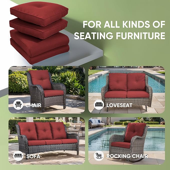 Outdoor Chair Cushion Set, 25 x 22.4 Deep Seat Cushion, Patio Chair Cushions - Image 6