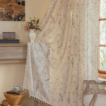 ENJOYBRIDAL Floral Curtains 63 Inch Long Farmhouse Semi Sheer Drapes Bird by ENJOYBRIDAL