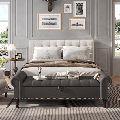 apicizon 60” bench with storage, upholstered tufted button on a desk or shelf