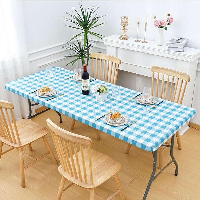 Smiry Rectangle Picnic Table Cloth, Elastic Waterproof Fitted Vinyl Tablecloths - Image 6