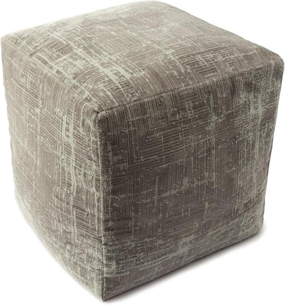 LR Home Transitional Distressed Geometric Gray/Ivory Polyester Blend Cube Pouf - Image 2