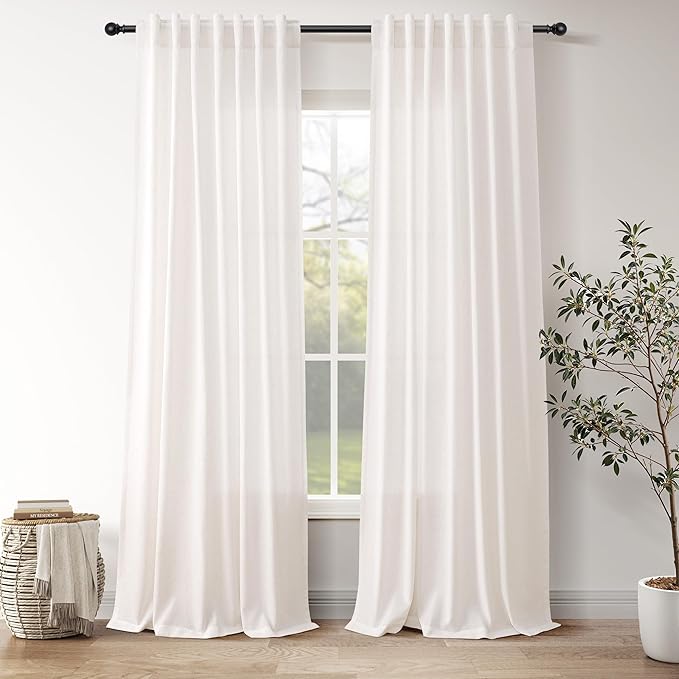 Ivory White Curtains 96 Inches Long 2 Panels by Nanspring