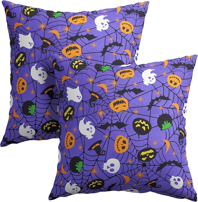 Halloween Purple Throw Pillow Covers 22x22 inch Set of 2 Humour Pumpkins Ghost by Granbey