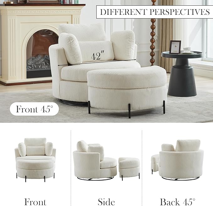 Aoiy & Wifon 42.2" W Oversized Swivel Barrel Chair - Image 7