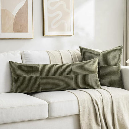 Fancy Homi Set of 2 Olive Green Boho Long Lumbar Body Decorative Throw Pillow - Image 5