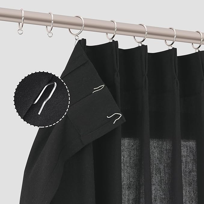 Black Pinch Pleated 90 Inch Curtains 2 Panels - Image 2
