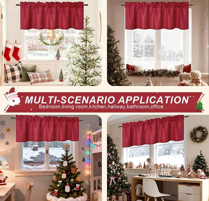 Hiasan Red Window Valance Curtains Faux Linen Farmhouse Rustic Rod Pocket Light - Image 4