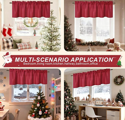 Hiasan Red Valance Curtains Light Filtering Rod Pocket Window Valances Curtains - Image 4