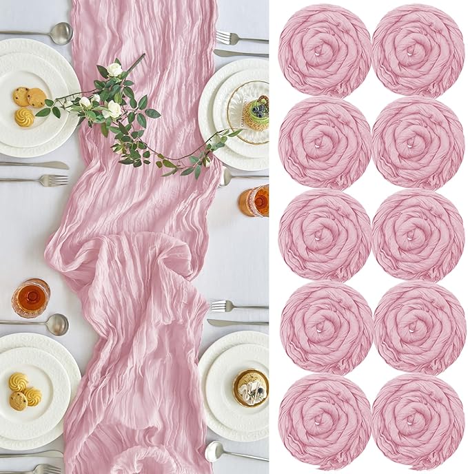IVAPUPU 10 Pcs Cheesecloth Table Runner - 10ft Pink Boho Gauze Cheese Cloth by IVAPUPU