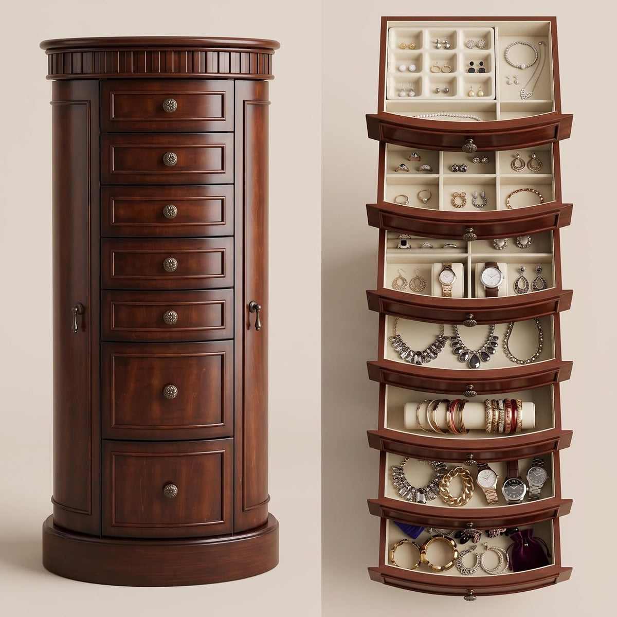 hives and honey bailey oval standing jewelry armoire showing dimensions