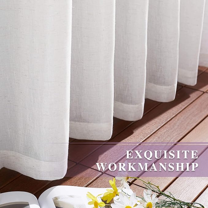 NICETOWN Linen Curtains Off White Sheer Flax Textured, Grommet Semi Linen Sheer - Image 7