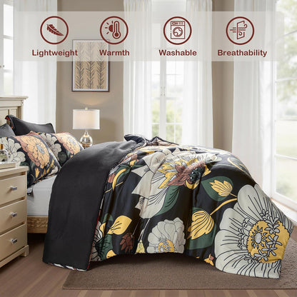 tyrot black boho floral king comforter set showing dimensions