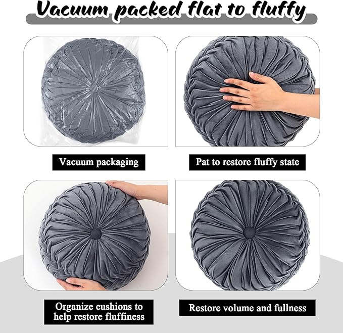 3 Pcs Round Throw Pillows Decorative Velvet Pleated Throw Pillows 15'' Diameter - Image 4