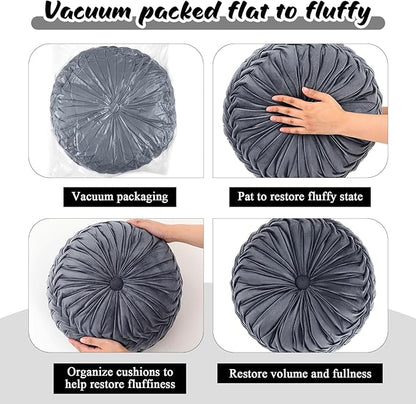 3 Pcs Round Throw Pillows Decorative Velvet Pleated Throw Pillows 15'' Diameter - Image 4