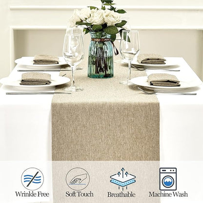 Mebakuk Linen Farmhouse Table Runner Large Burlap Style Soft and Waterproof - Image 4