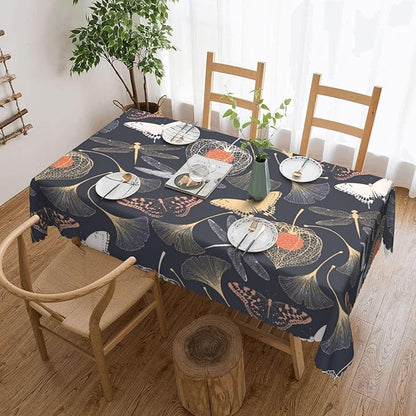 Ginkgo Leaves Tablecloth Vintage Floral Biloba Dragonfly Butterflies Silhouette - Image 5