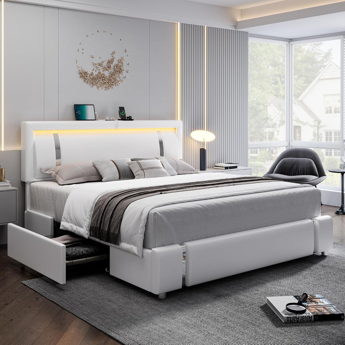 keyluv king size bed frame with rgb led, main product view