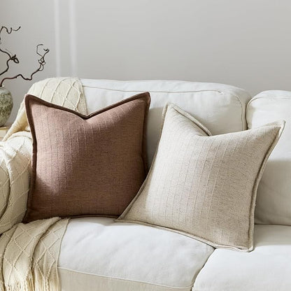 24x24 Linen Pillow Covers Brown Pack of 2 Farmhouse Boho Neutral Accents - Image 4