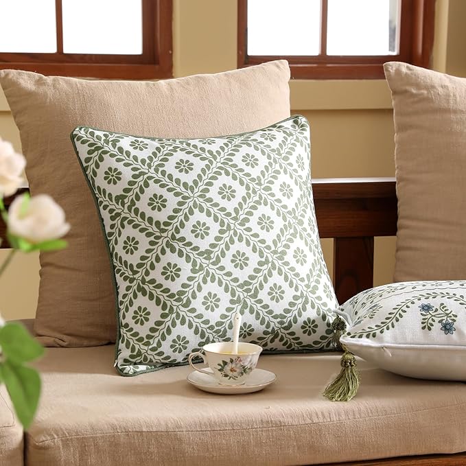 ISAENNE Design Fresh Linen Square Throw Pillow Covers 18"x18", French White - Image 2