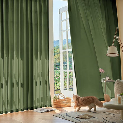 Anmao Non-See-Through Olive Green Privacy Semi Sheer Curtains - Image 5