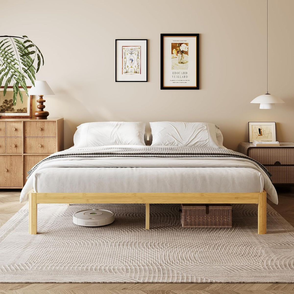 14 inch king size wood bed frame with shown in use