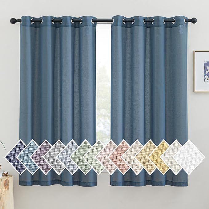 NICETOWN Linen Sheer Stone Blue Curtains 63 inch Length, Grommet Top Casual by NICETOWN