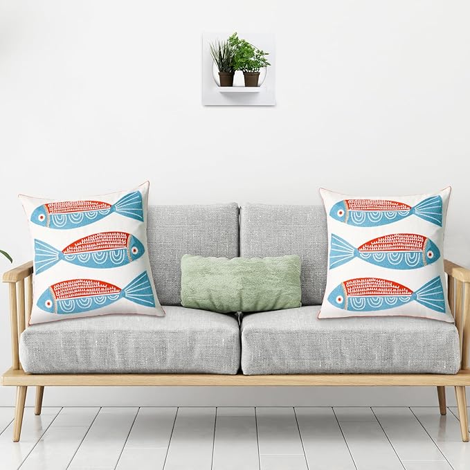 2 PCS Embroidered Throw Pillow Cover Cotton Decorative Square Cushion Cases - Image 4
