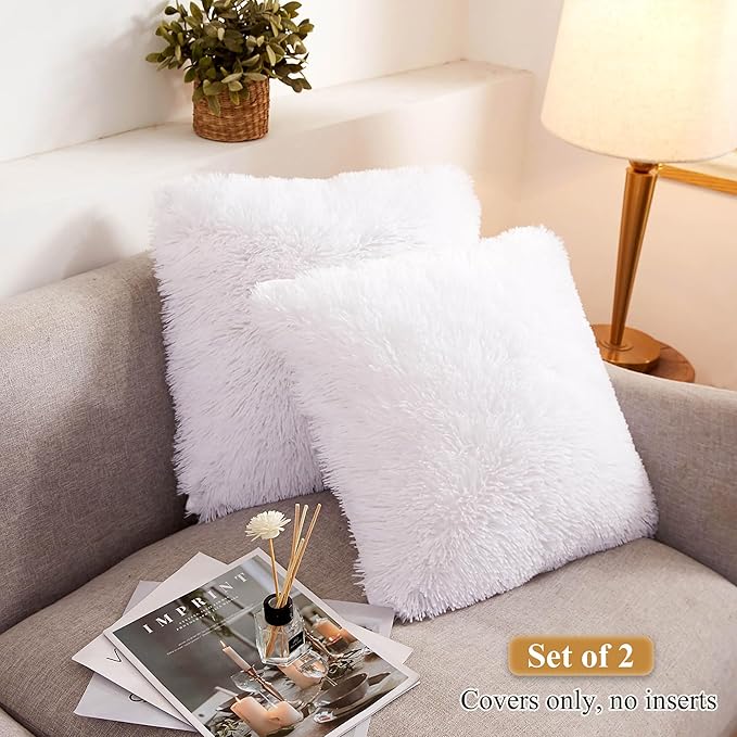 XeGe Faux Fur Throw Pillow Covers, Shaggy Fluffy Cushion Covers, Plush Furry - Image 2