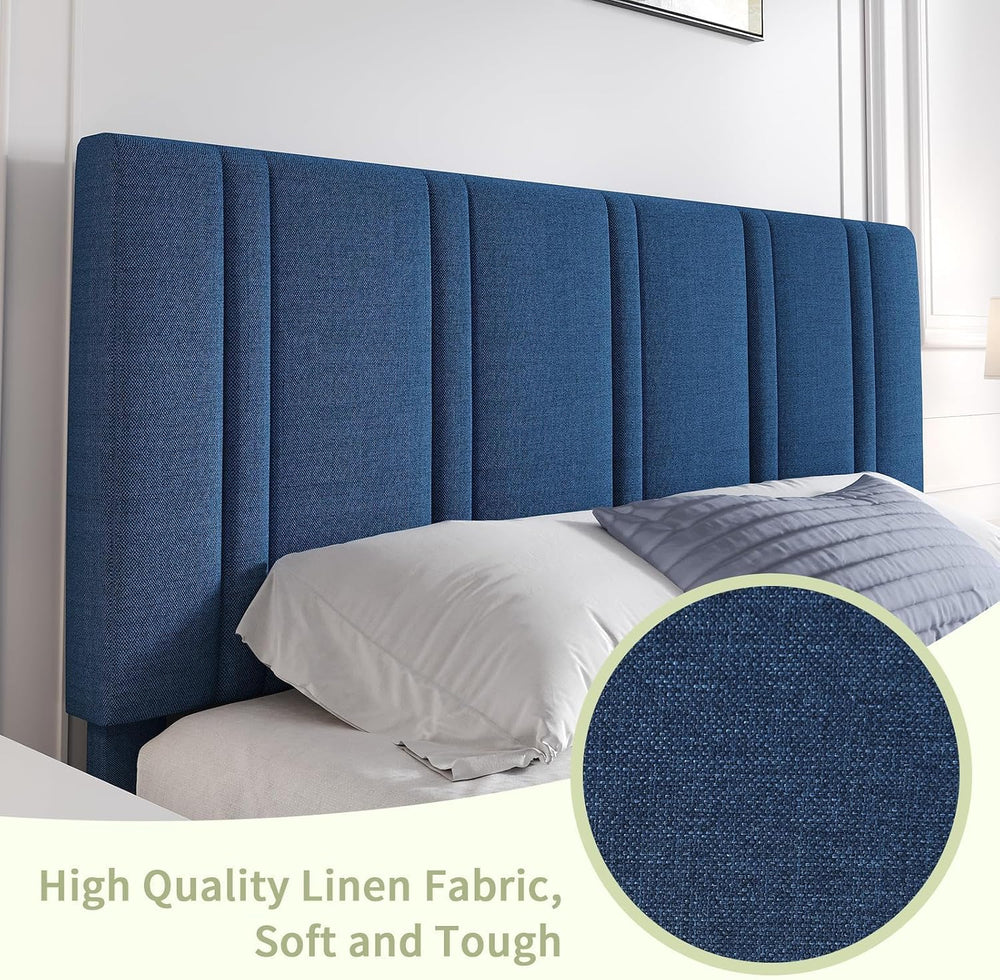 Lullabyre Twin Bed Frame with Adjustable Upholstered Headboard, Linen Fabric ...