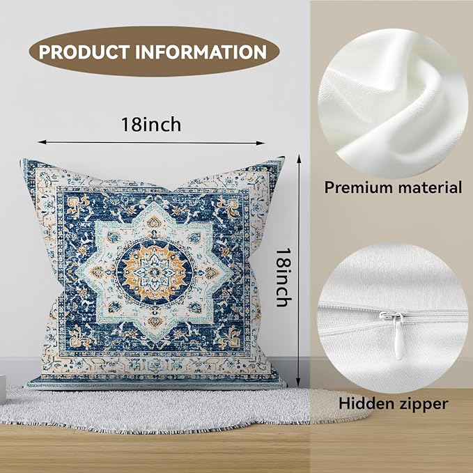 Bohemian Pillow Covers | Vintage Floral & Carpet Design | Double Sided Blue - Image 2