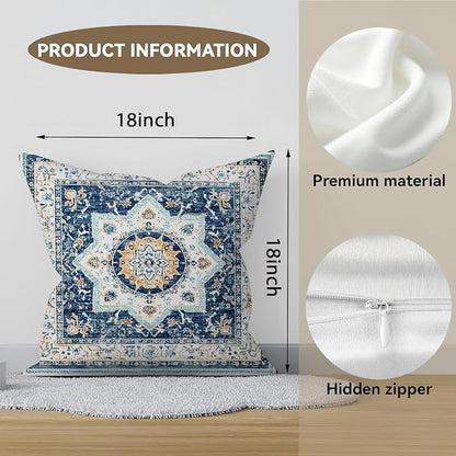 Bohemian Pillow Covers | Vintage Floral & Carpet Design | Double Sided Blue - Image 2