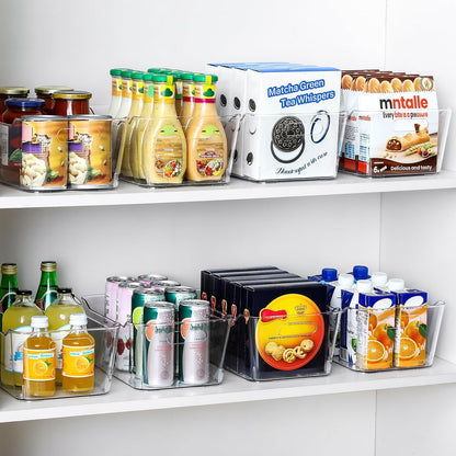 multi-use clear storage bins, pantry kitchen cabinet organizer, side view