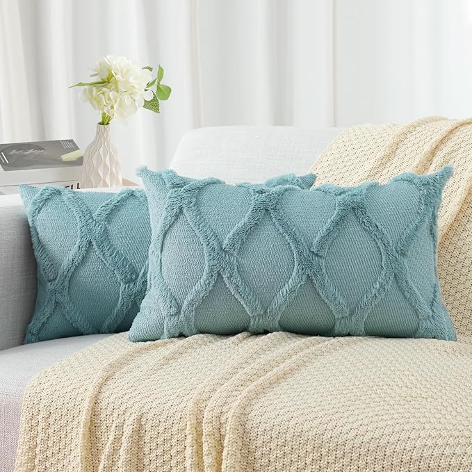 decorUhome Throw Pillow Covers 12x20 Inch Set of 2, Soft Plush Faux Fur Wool by decorUhome