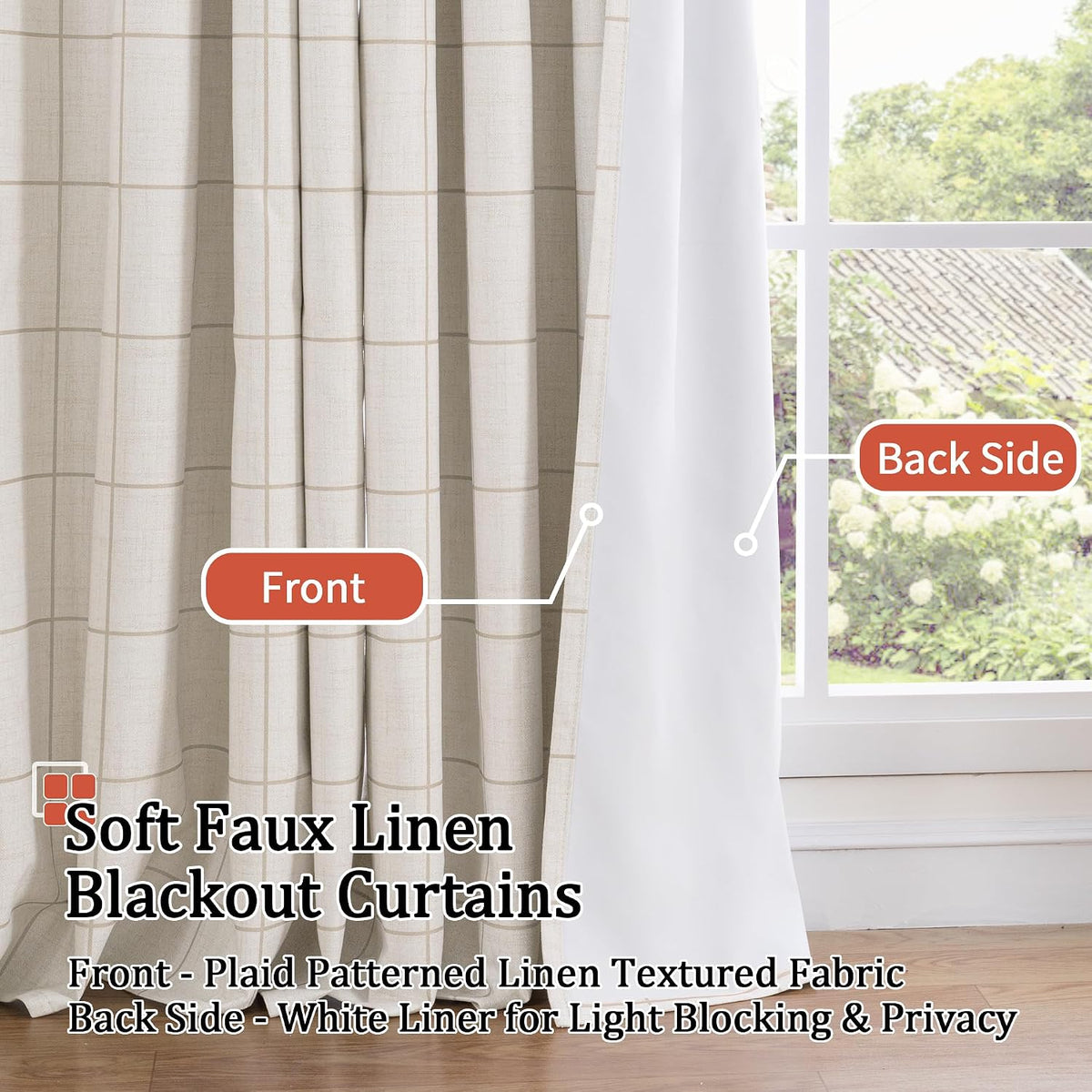 lajode linen blackout curtains - boho plaid 52x84, close-up detail
