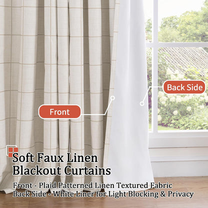 lajode linen blackout curtains - boho plaid 52x84, close-up detail