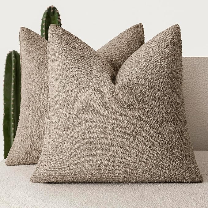 Foindtower Pack of 2 Textured Boucle Throw Pillow Covers Neutral Accent Solid by Foindtower