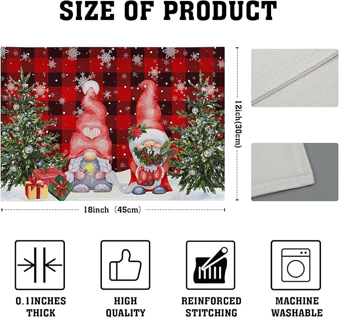 Giwawa Winter Gnomes Placemats Set of 4, Christmas Snowflakes Xmas Trees Linen - Image 4